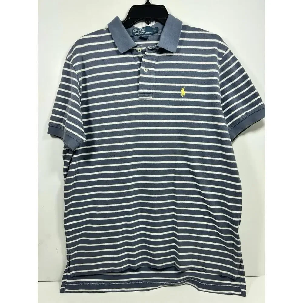 Polo Ralph Lauren Mens Polo Sz L Blue White Stripe Casual Preppy Collegiate
